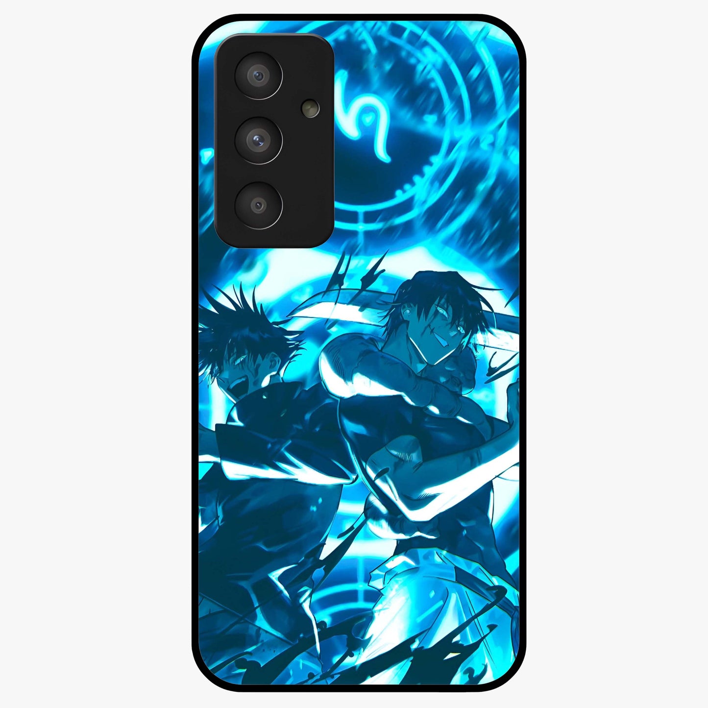 Cursed Energy Clash Glass Case showing flat back view with intense cursed energy artwork and glossy glass finish.