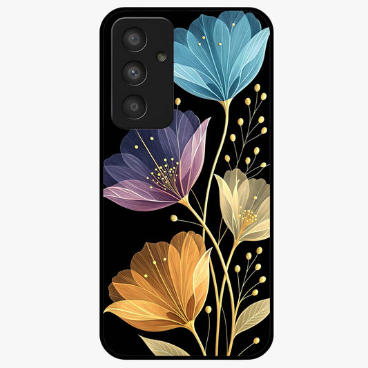 Delicate Multicolor Flowers Glass Case showing flat back view with vibrant floral artwork and glossy glass finish.