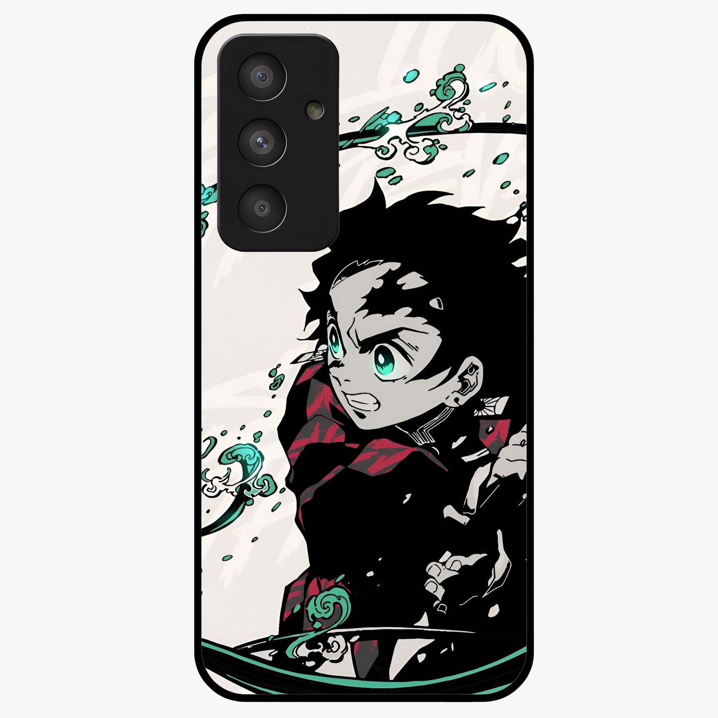 Demon Slayer Glass Case showing flat back view with bold anime inspired artwork and glossy glass finish.
