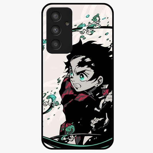 Demon Slayer Glass Case showing flat back view with bold anime inspired artwork and glossy glass finish.