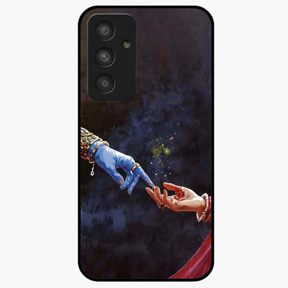 Divine Touch Eternal Glass Case showing flat back view with spiritual themed artwork and glossy glass finish.