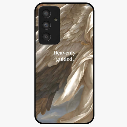 Divine Winged Grace Glass Case showing flat back view with elegant wing inspired artwork and glossy glass finish.