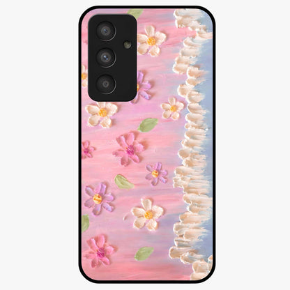 Dreamy Painted Garden Glass Case showing flat back view with artistic painted floral garden artwork and glossy glass finish.