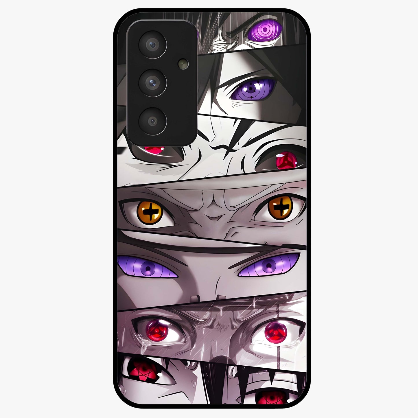 Eyes of Destiny Glass Case showing flat back view with striking eye themed artwork and glossy glass finish.