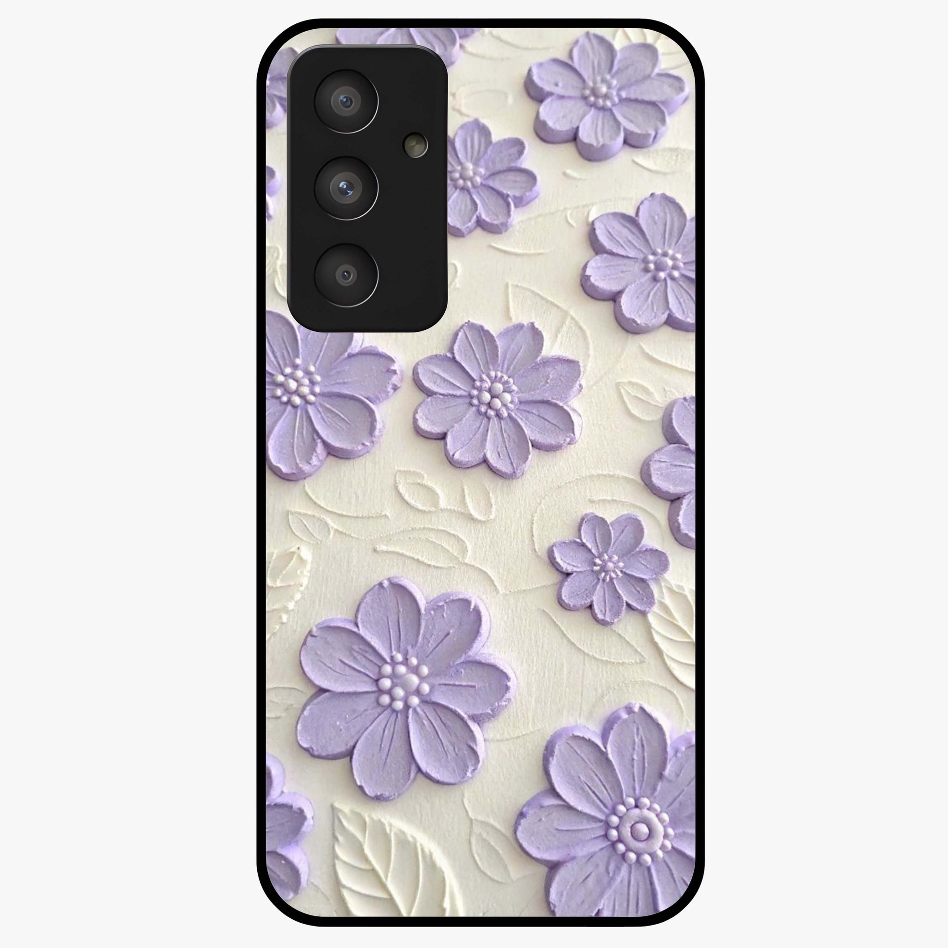 Floral Wall Art With Purple Flowers Glass Case showing flat back view with purple flower artwork and glossy glass finish.