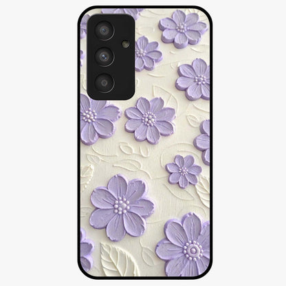 Floral Wall Art With Purple Flowers Glass Case showing flat back view with purple flower artwork and glossy glass finish.
