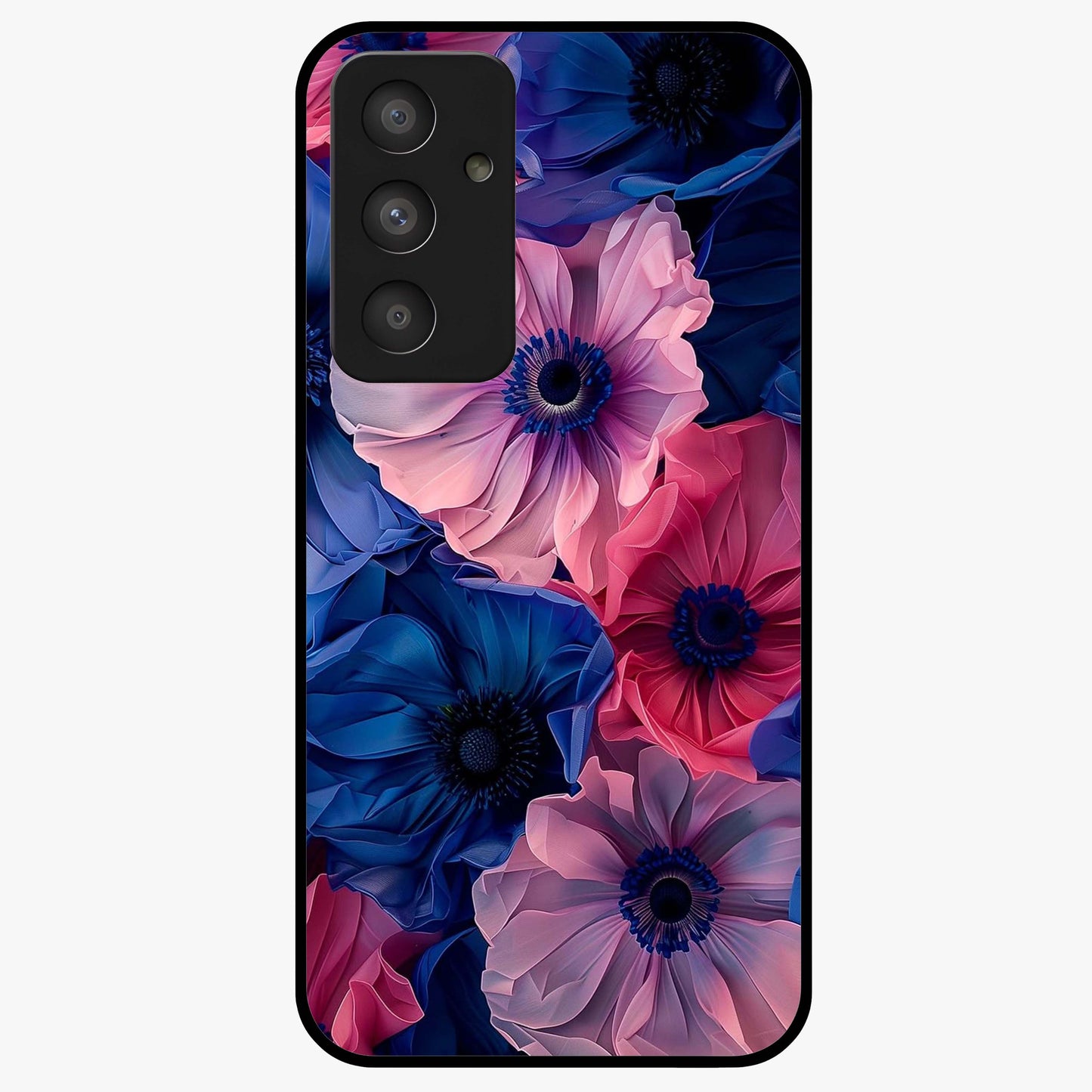 Flower Paper Art Pattern Glass Case showing flat back view with paper cut style floral artwork and glossy glass finish.