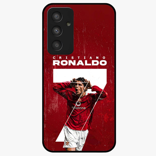 Goal Celebration Legacy Glass Case showing flat back view with football celebration inspired artwork and glossy glass finish.