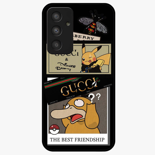 Gucci Play Mashup Glass Case showing flat back view with luxury inspired graphic artwork and glossy glass finish.