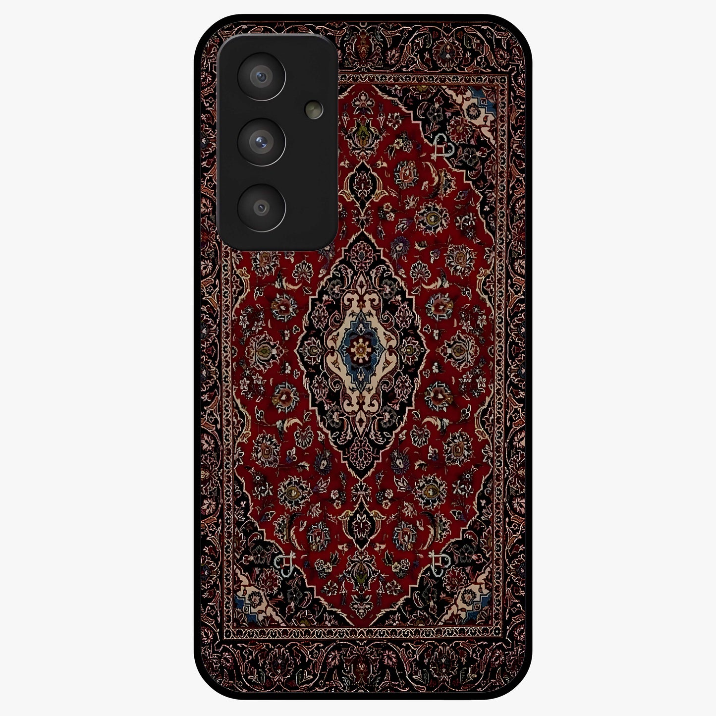 Heritage Carpet Royale Glass Case showing flat back view with ornate Persian carpet inspired pattern and glossy glass finish.