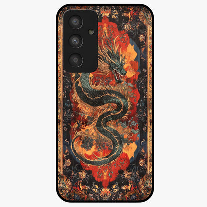 Inferno Dragon Soul Glass Case showing flat back view with fiery dragon artwork and glossy glass finish.