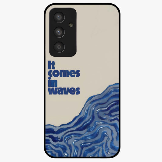 It Comes In Waves Quote Glass Case showing flat back view with inspirational wave themed quote artwork and glossy glass finish.