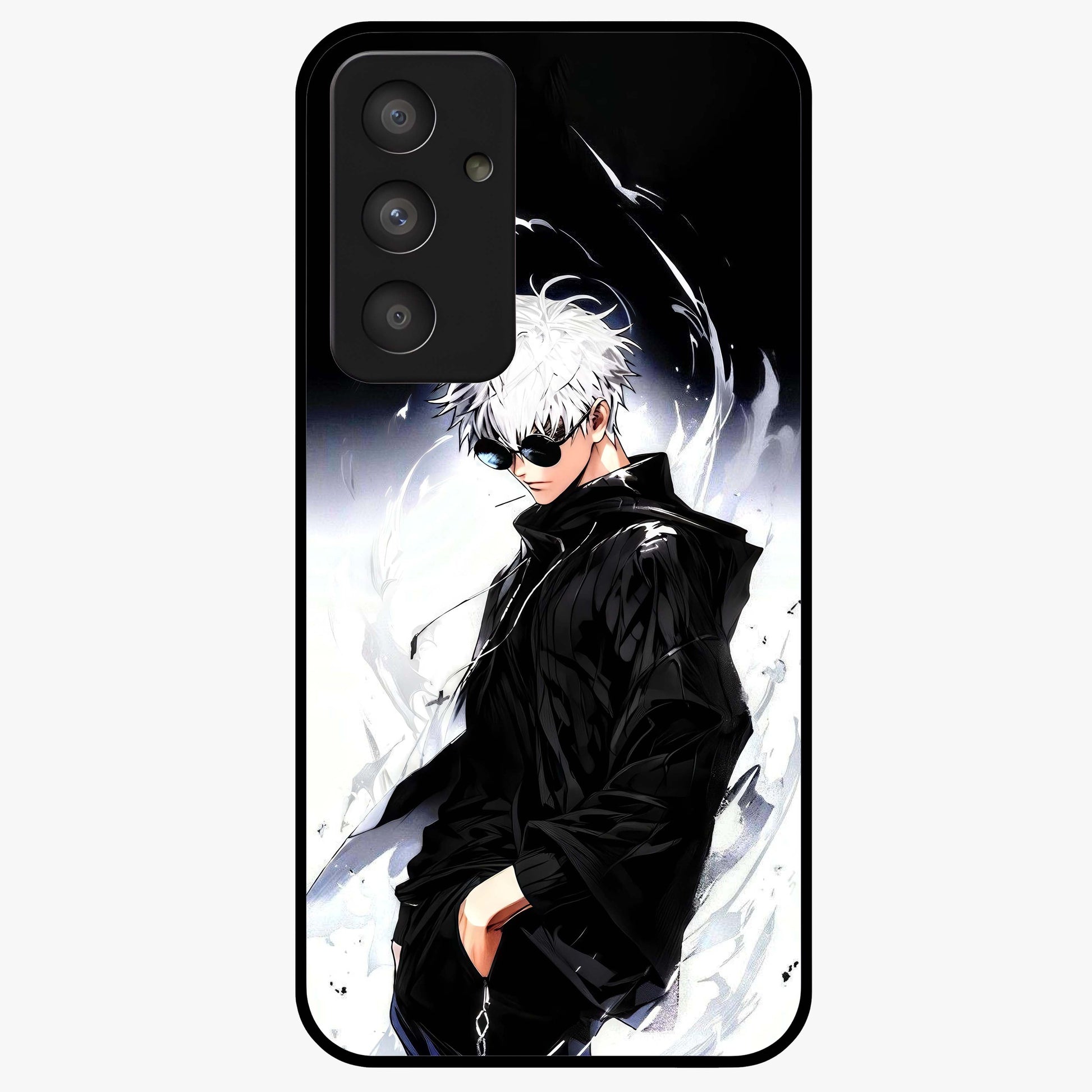 Limitless Shadow King Glass Case showing flat back view with powerful shadow warrior artwork and glossy glass finish.