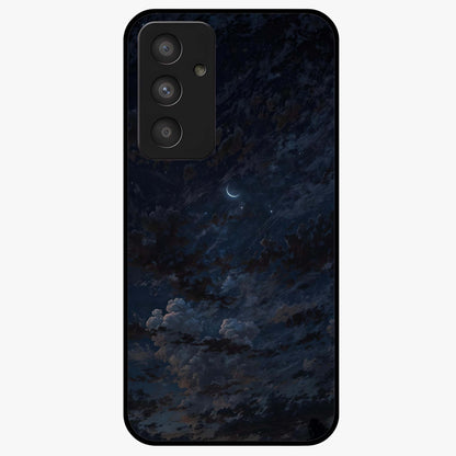 Lunar Veil Silence Glass Case showing flat back view with mystical moon veil artwork and glossy glass finish.