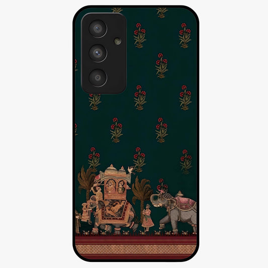 Macmerise Glass Case showing flat back view with stylish modern artwork and glossy glass finish.