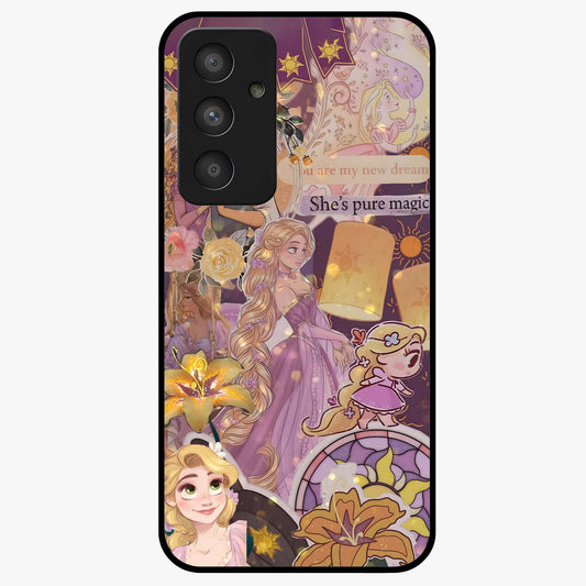 Magical Tangled Dream Glass Case showing flat back view with dreamy tangled artwork and glossy glass finish.
