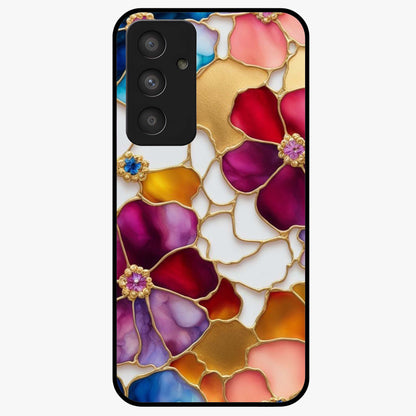 Marble Flower Pattern Glass Case showing flat back view with marble texture floral artwork and glossy glass finish.