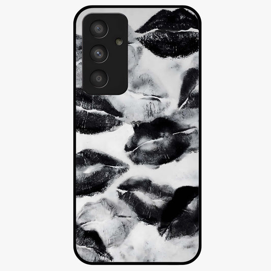 Midnight Kiss Marks Glass Case showing flat back view with lipstick kiss mark artwork and glossy glass finish.