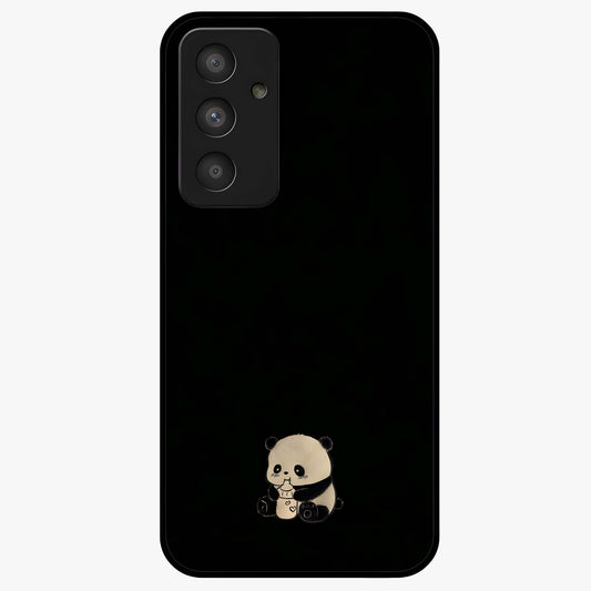 Midnight Panda Love Glass Case showing flat back view with cute panda themed artwork and glossy glass finish.