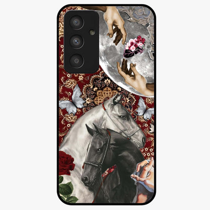 Moonlit Royal Stallion Glass Case showing flat back view with majestic horse under moonlight artwork and glossy glass finish.