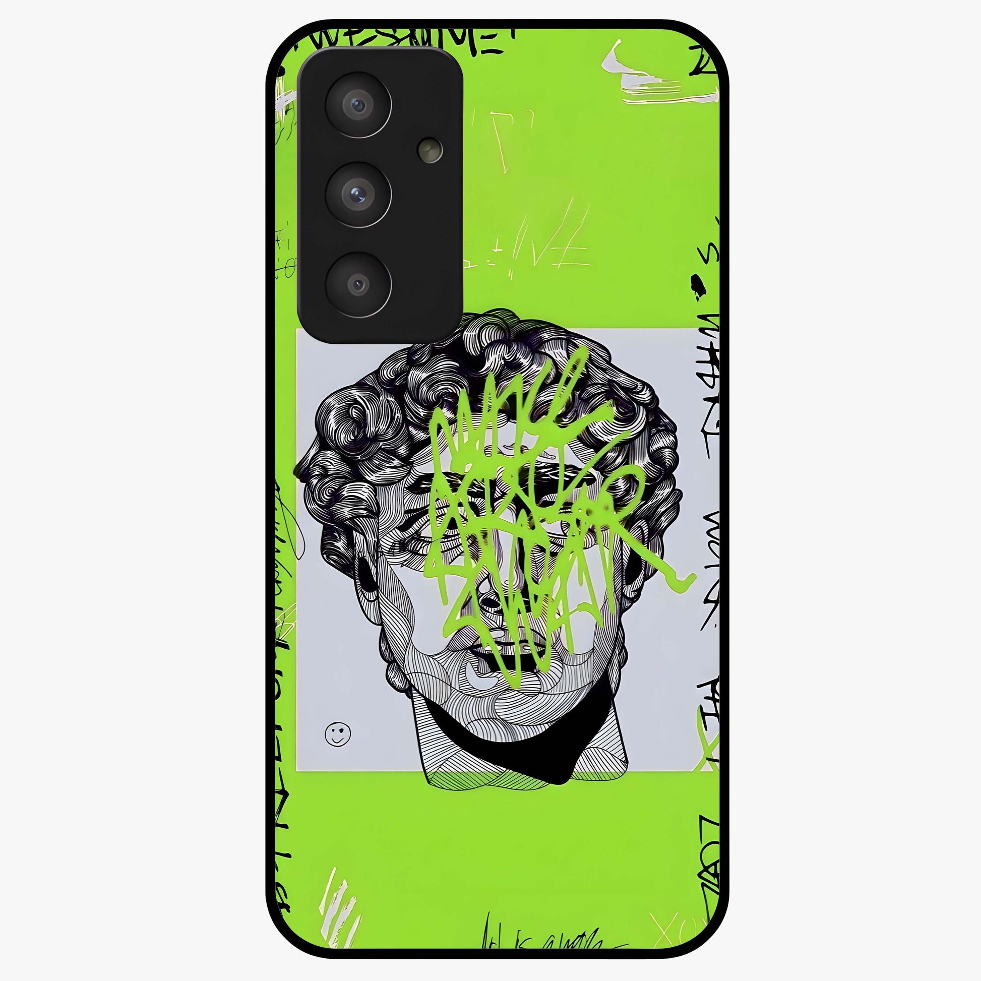 Neo Graffiti Rebellion Glass Case showing flat back view with vibrant graffiti artwork and glossy glass finish.