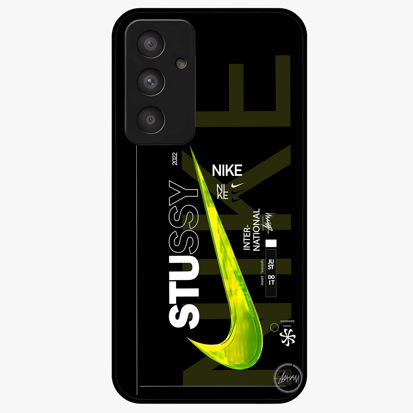 Neon Street Edition Glass Case showing flat back view with neon street style artwork and glossy glass finish.