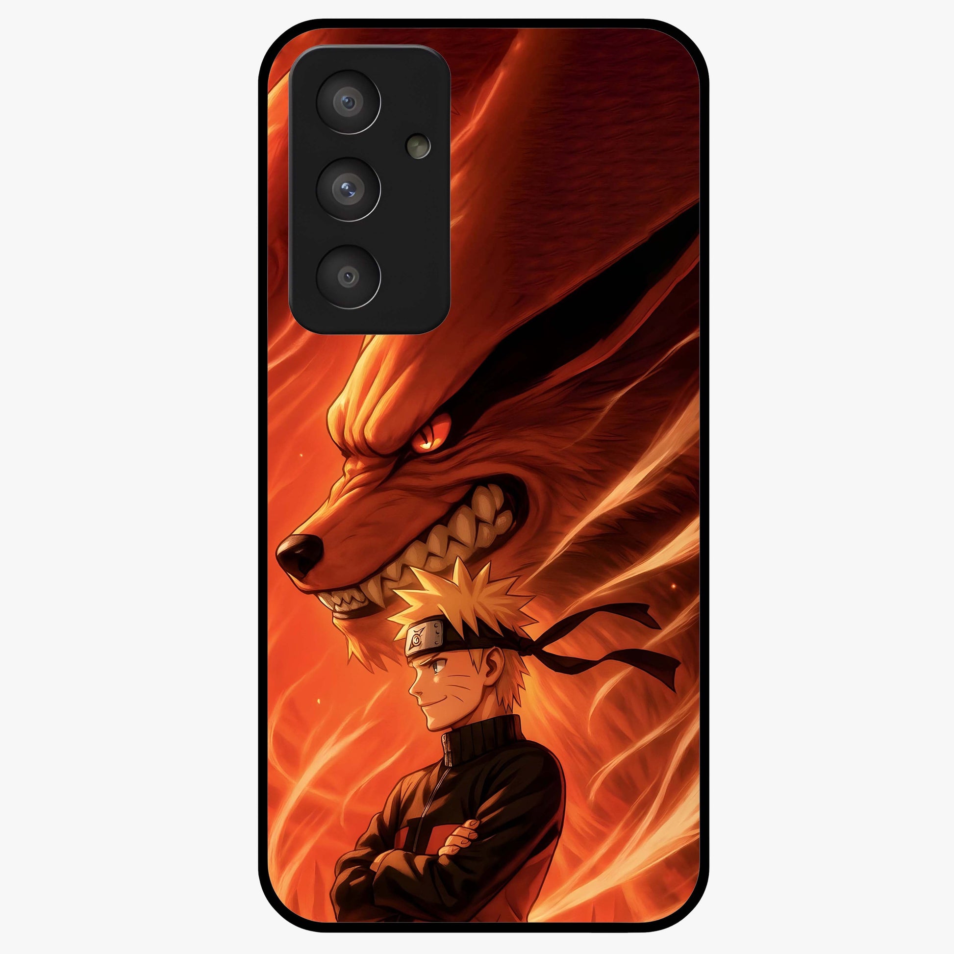 Nine Tails Legacy Glass Case showing flat back view with powerful nine-tailed fox inspired artwork and glossy glass finish.