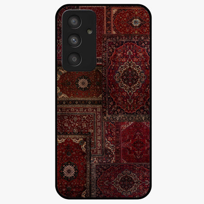 Persian Velvet Tale Glass Case showing flat back view with luxurious Persian velvet pattern artwork and glossy glass finish.