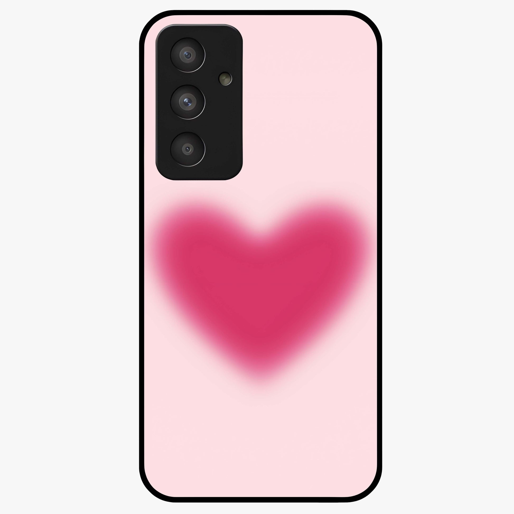 Pink Aura Heart Glass Case showing flat back view with glowing heart artwork and glossy glass finish.