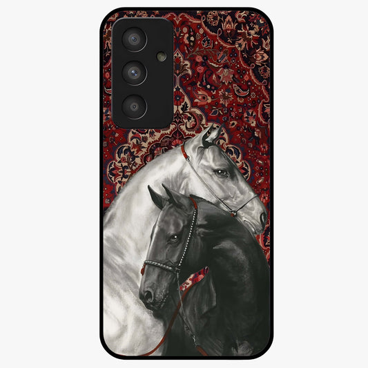 Regal Stallion Tapestry Glass Case showing flat back view with majestic horse tapestry artwork and glossy glass finish.