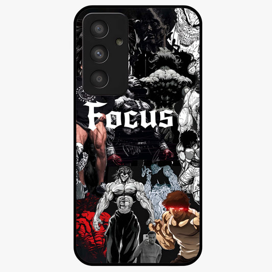 Relentless Power Focus Glass Case showing flat back view with motivational typography artwork and glossy glass finish.