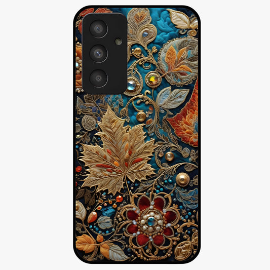 Royal Jewel Garden Glass Case showing flat back view with decorative floral garden artwork and glossy glass finish.