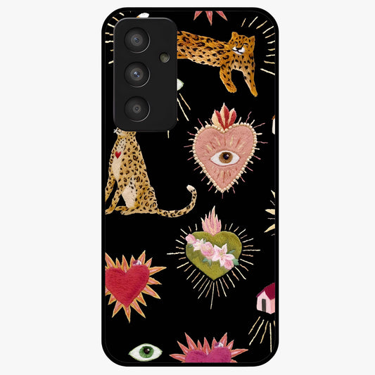 Sacred Jungle Heart Glass Case showing flat back view with jungle inspired heart artwork and glossy glass finish.