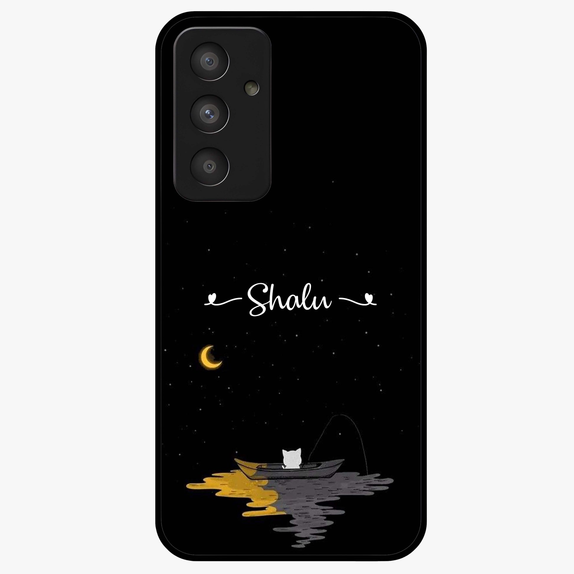 Silent Night Row Glass Case showing flat back view with calm night themed artwork and glossy glass finish.