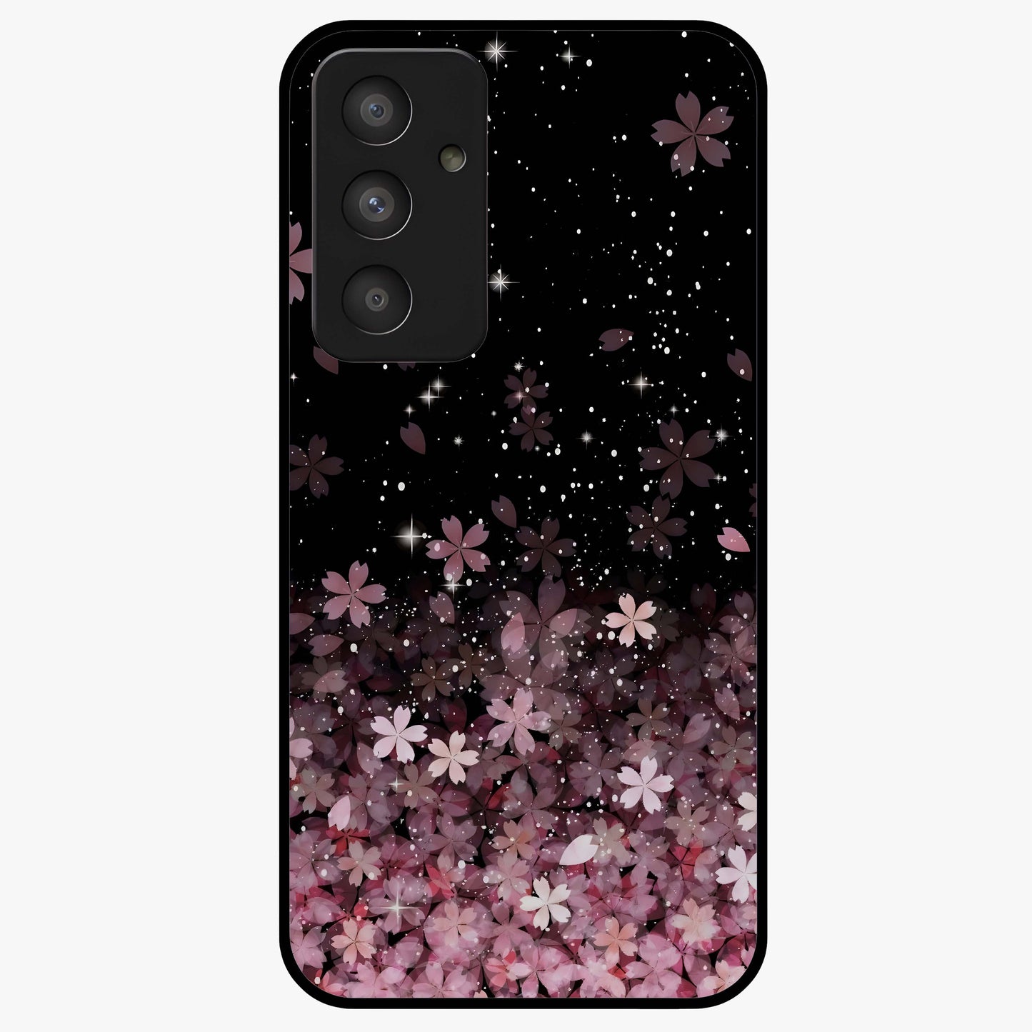 Small Starry Flowers Glass Case showing flat back view with delicate starry floral artwork and glossy glass finish.