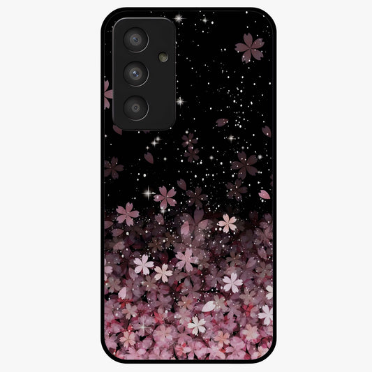Small Starry Flowers Glass Case showing flat back view with delicate starry floral artwork and glossy glass finish.