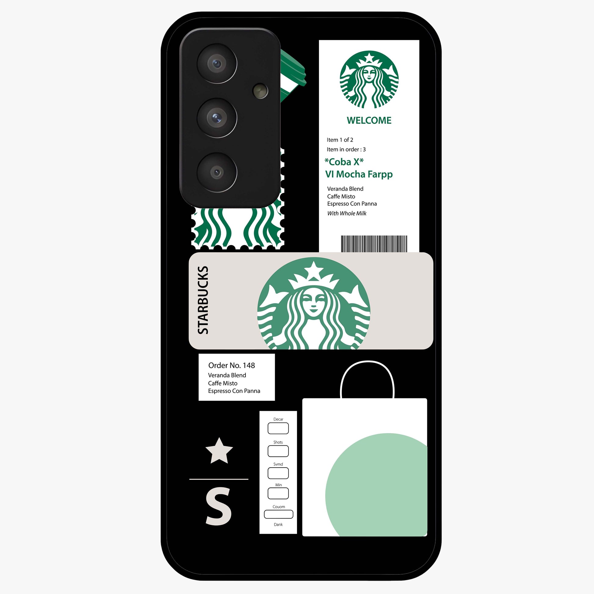 Starbucks Mocha Glass Case showing flat back view with coffee inspired artwork and glossy glass finish.