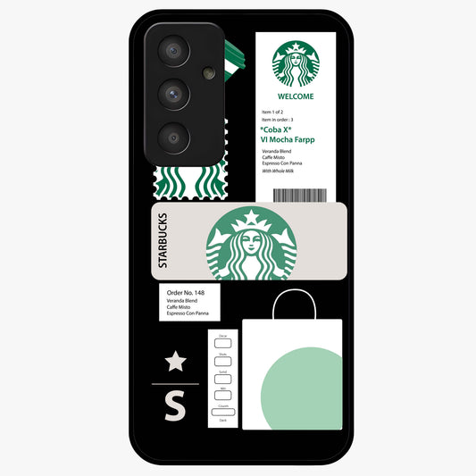Starbucks Mocha Glass Case showing flat back view with coffee inspired artwork and glossy glass finish.