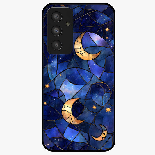 Starlit Sky Tapestry Glass Case showing flat back view with decorative starry sky tapestry artwork and glossy glass finish.