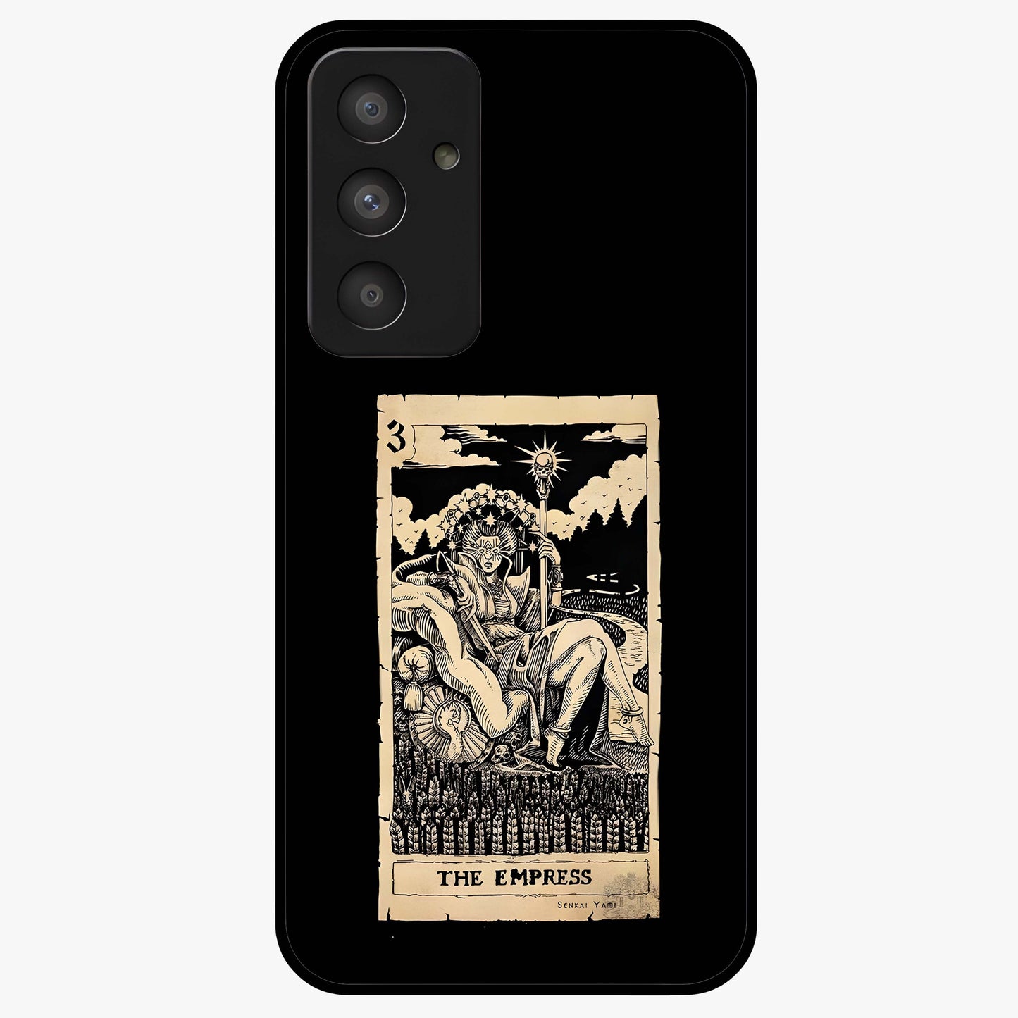 The Empress Glass Case showing flat back view with regal feminine artwork and glossy glass finish.