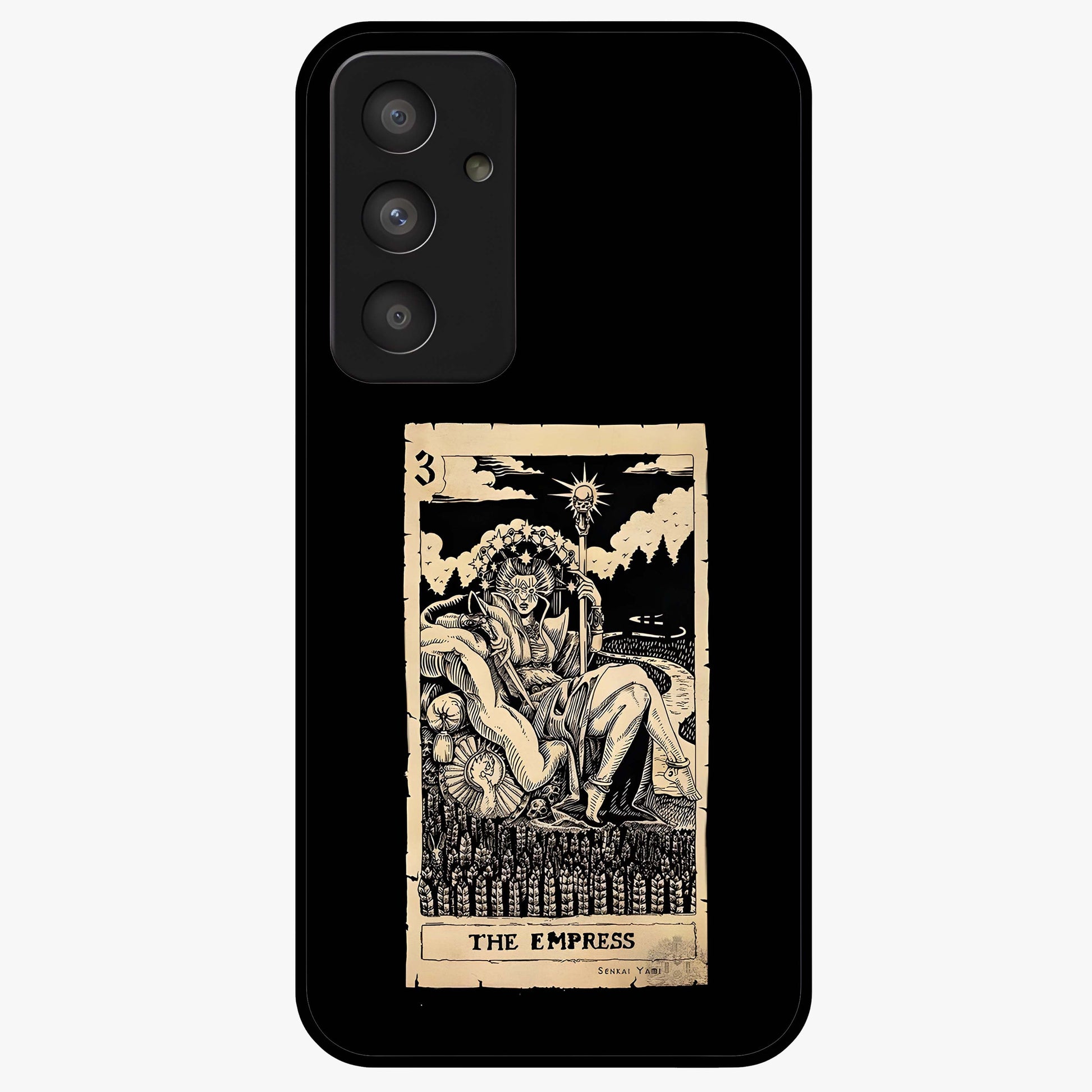 The Empress Glass Case showing flat back view with regal feminine artwork and glossy glass finish.