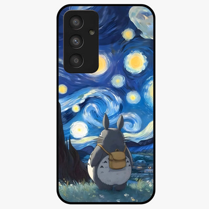 Totoro In Van Gogh Art Glass Case showing flat back view with whimsical character artwork inspired by Van Gogh style and glossy glass finish.