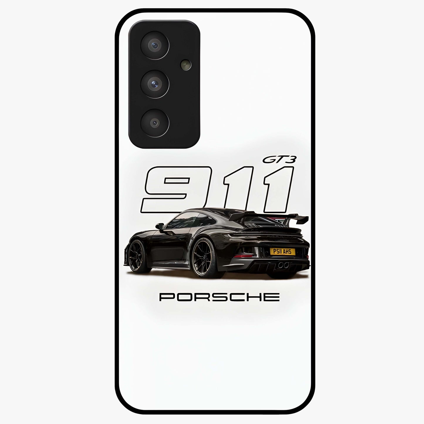 Turbo Legacy Icon Glass Case showing flat back view with iconic sports car inspired artwork and glossy glass finish.