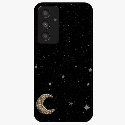 Twinkle Star With Half Moon Glass Case showing flat back view with star and half moon artwork and glossy glass finish.