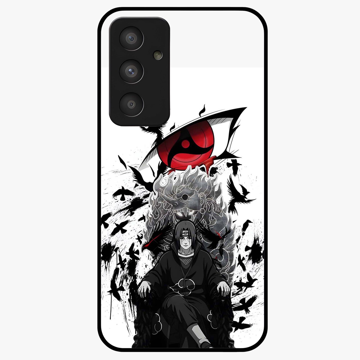 Uchiha Shadow Throne Glass Case showing flat back view with cosmic underwater themed artwork and glossy glass finish.
