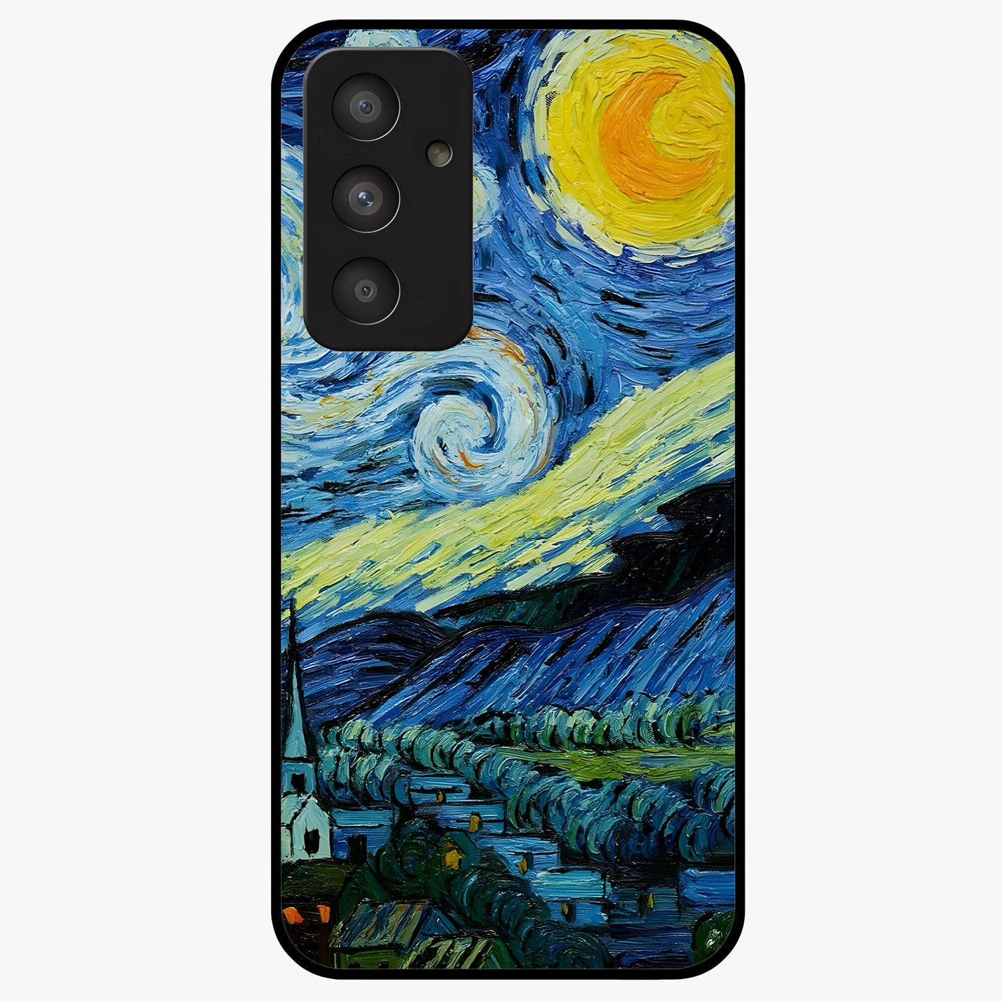 Van Gogh Art Glass Case showing flat back view with classic painterly artwork inspired by Van Gogh style and glossy glass finish.
