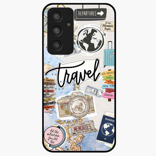 Wanderlust Journal Glass Case showing flat back view with travel inspired artwork and glossy glass finish.