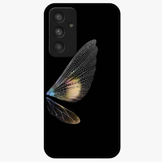 Whispers Of Wings Glass Case showing flat back view with graceful wing inspired artwork and glossy glass finish.