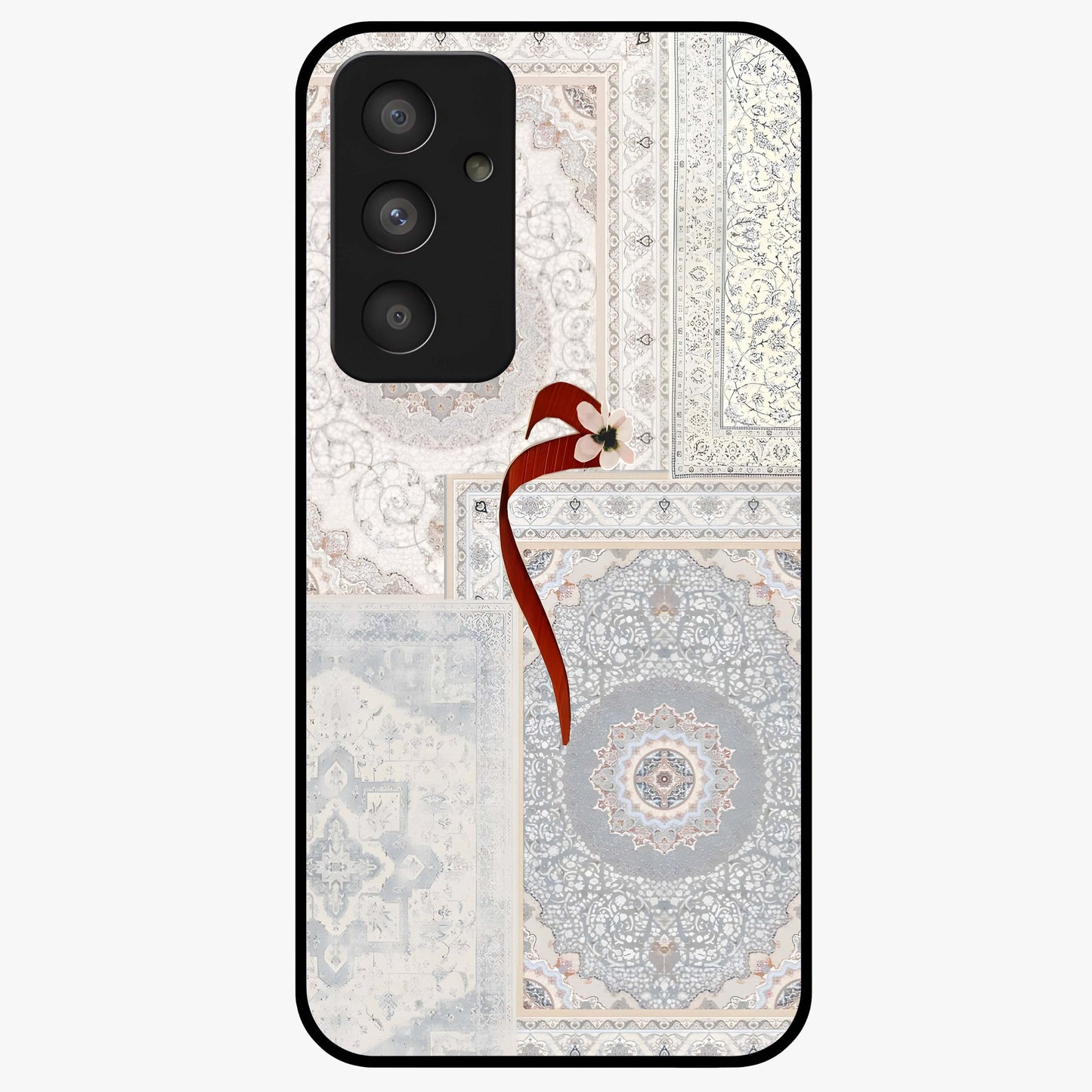 White Aesthetic Bow Glass Case showing flat back view with minimal bow artwork and glossy glass finish.