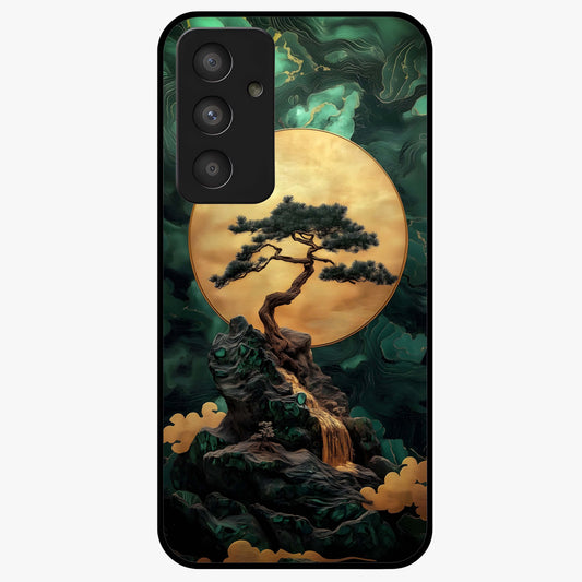 Zen Moon Rise Glass Case showing flat back view with calm moonrise artwork and glossy glass finish.